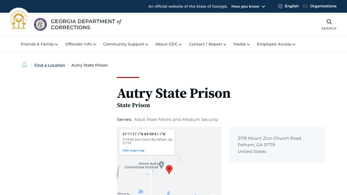 Autry State Prison | Georgia Department of Corrections