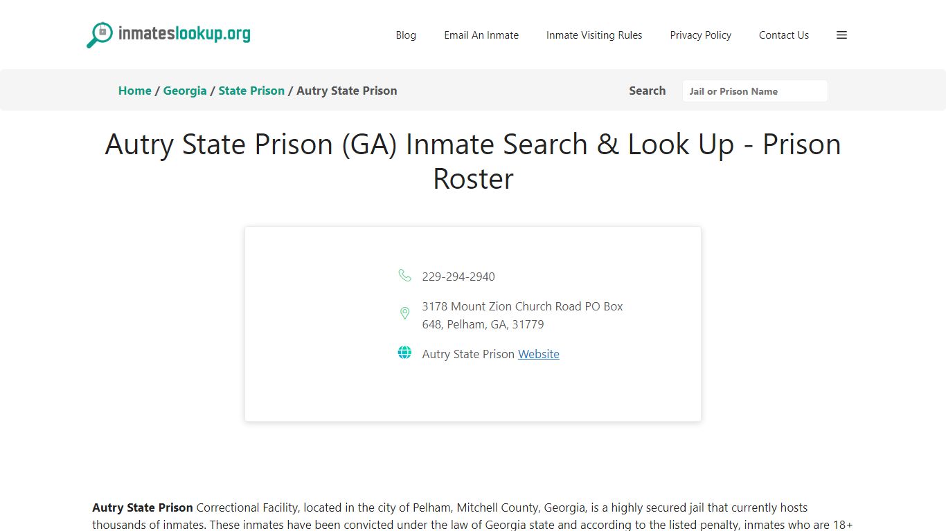 Autry State Prison (GA) Inmate Search & Look Up - Prison Roster