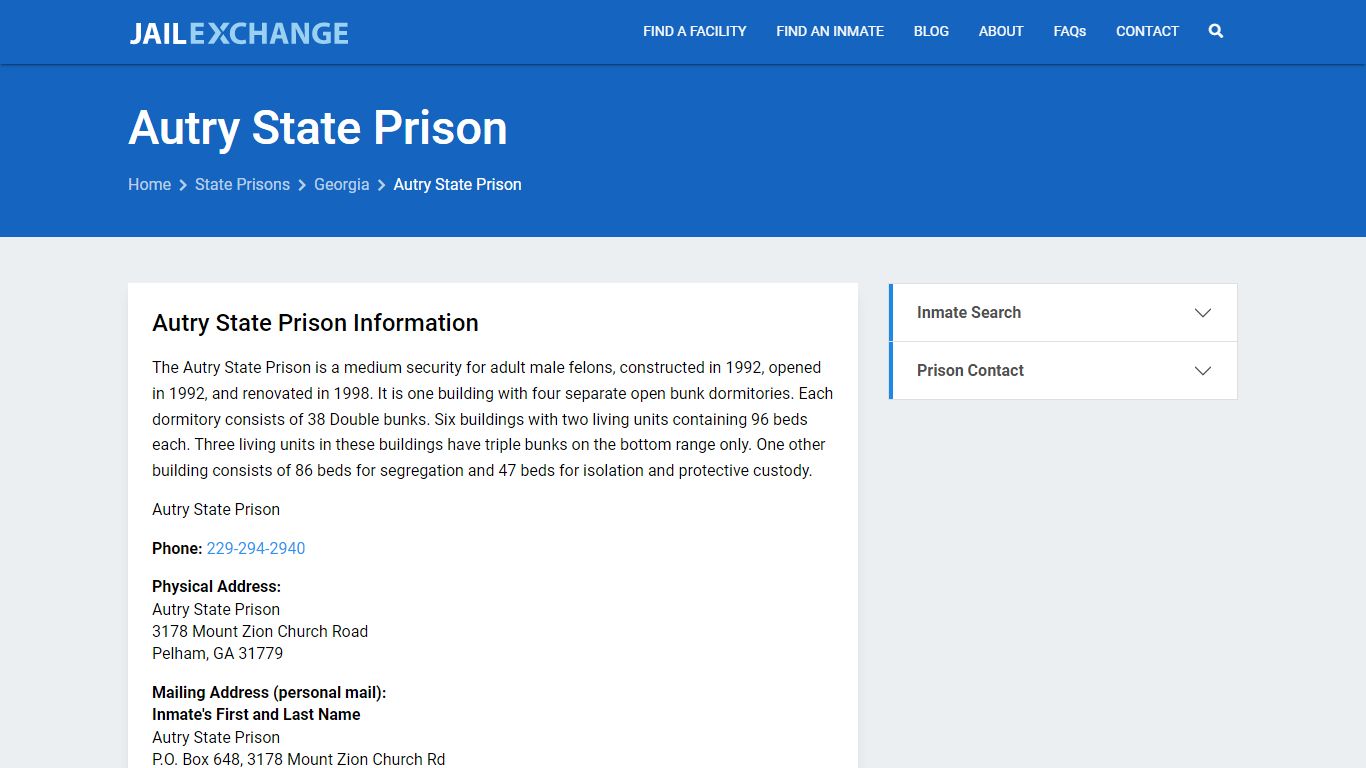 Autry State Prison Inmate Search, GA - Jail Exchange